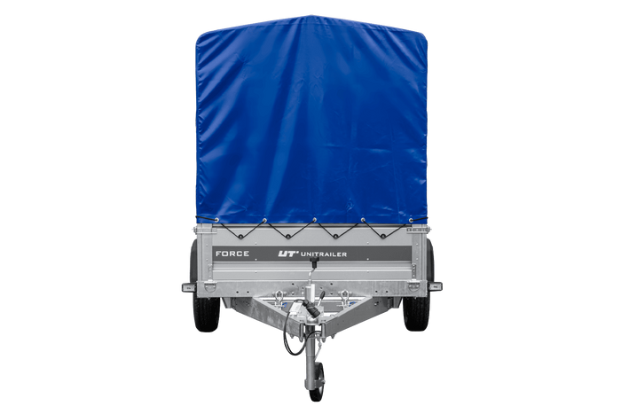 Remorque porte-voitures 264x125 UNITRAILER FORCE 264 KIPP avec châssis H-1100 et bâche bleue