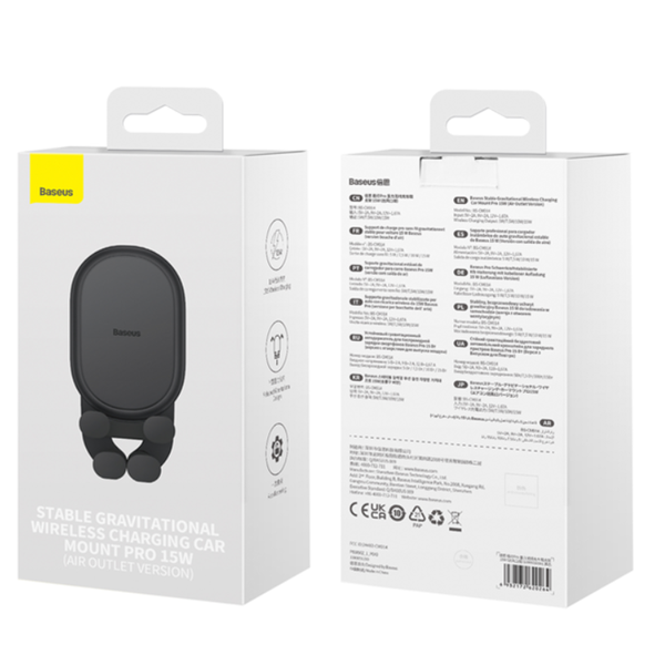 Support de téléphone de voiture BASEUS Stable Gravitional avec charge sans fil Qi 15W pour grille d'aération