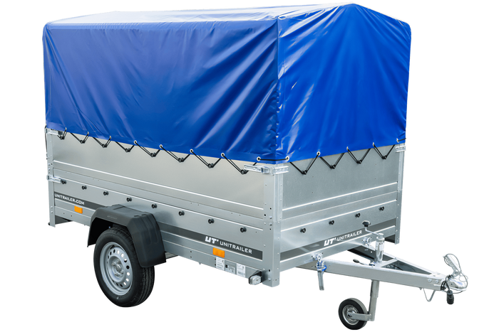 Remorque voiture sans frein 230 x 125 cm Garden Trailer 230 KIPP avec bâche haute, rehausses de ridelles et roue jockey