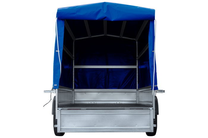 Remorque voiture 264x125 UNITRAILER GARDEN 264 KIPP avec châssis H-1100 et bâche bleue