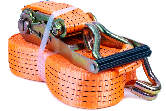 Ensemble de quatre courroies de transport UNITRAILER orange 6 m/50 mm/5 t avec tendeur