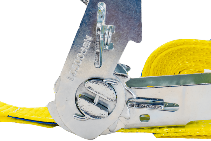 Ensemble de quatre courroies de transport jaunes UNITRAIER 3 m/25 mm/1 t avec tendeur