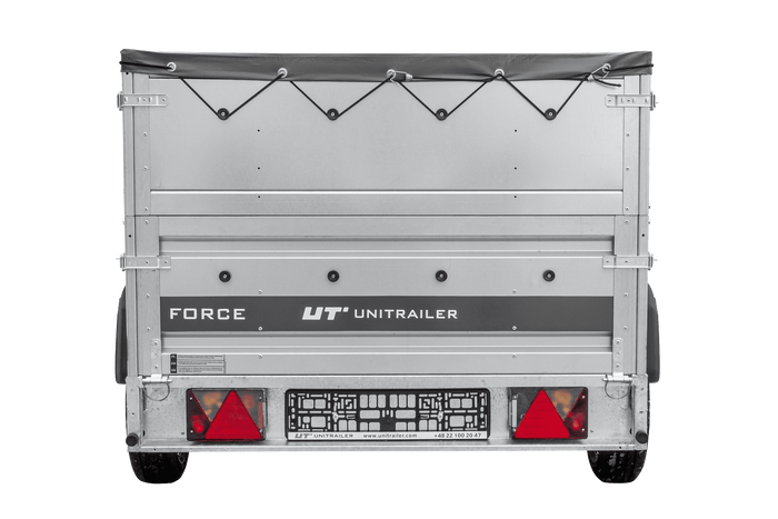 Remorque légère 230x125 UNITRAILER FORCE 230 KIPP avec ridelles BIS, châssis H-0 et bâche grise