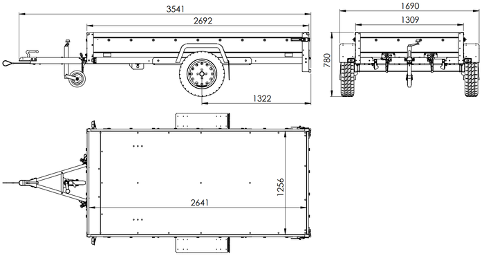 Remorque à un essieu 264x125 UNITRAILER GARDEN 264 KIPP avec ridelles grillagées