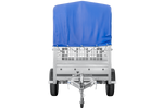 Remorque légère 200x106 UNITRAILER GARDEN 200 KIPP avec côtés en filet, châssis H-800 et bâche bleue