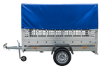 Remorque à un essieu 230x125 UNITRAILER GARDEN 230 KIPP avec côtés en filet, châssis H-800 et bâche bleue