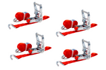 Ensemble de quatre courroies de transport rouges UNITRAIER 3 m/25 mm/1 t avec tendeur