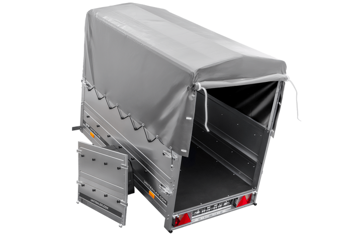 Remorque légère 200x106 UNITRAILER GARDEN 200 KIPP avec ridelles BIS, châssis H-800 et bâche grise