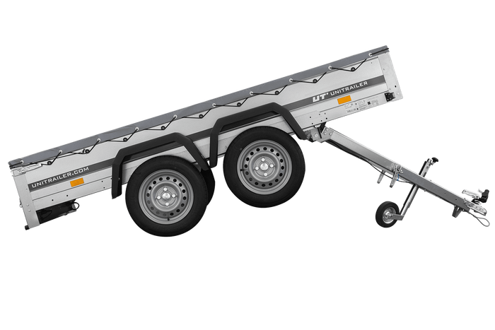 REMORQUE UNITRAILER 264/2 KIPP AVEC ROUE JOCKEY, TIGE DE SUPPORT DE BÂCHE ET BÂCHE PLATE GRISE