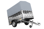 Remorque à un essieu sur ressorts UNITRAILER GARDEN 201/R KIPP 200x125 avec côtés en filet, châssis H-800 et bâche grise