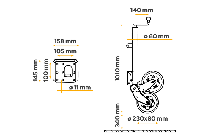 Roue jockey automatique AL-KO 1223638 avec poignée 500 kg 60 mm 1010-1350 mm