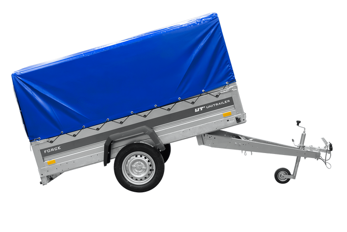 Remorque à un essieu 230x125 UNITRAILER FORCE 230 KIPP avec châssis H-800 et bâche bleue