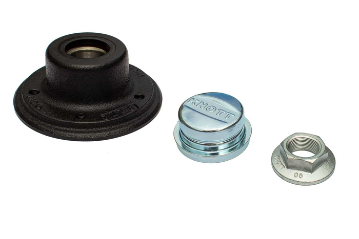 Moyeu avec roulement pour essieu non freiné KNOTT 5x112, jeu de cache-écrous