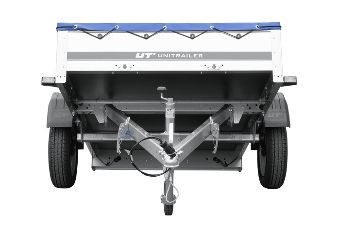 Remorque voiture 200x125 UNITRAILER GARDEN 201 KIPP avec châssis H-0 et bâche bleue