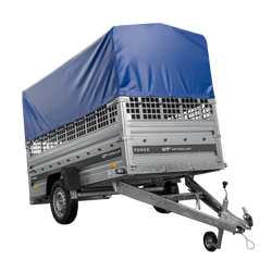 Remorque porte-voitures 264x125 UNITRAILER FORCE 264 KIPP avec côtés en filet, châssis H-800 et bâche bleue