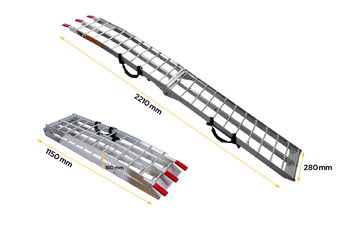 Rampe pliable UNITRAILER ALR002 en aluminium pour remorque, 221 cm, 340 kg, avec sangle