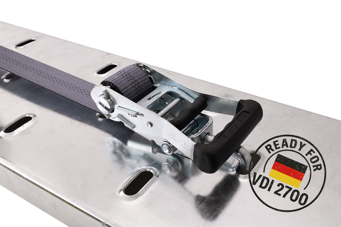 Lot de quatre sangles de transport, d'arrimage pour remorque HEFFA CARLINE 130,  fixation des roues 2,8 m/50 mm/5 t VDI 2700