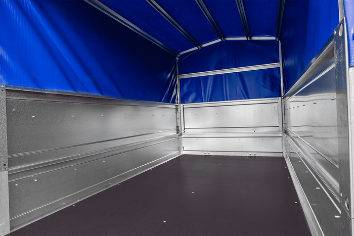 Remorque légère 230x125 UNITRAILER GARDEN 230 KIPP avec côtés BIS, châssis H-800 et bâche bleue