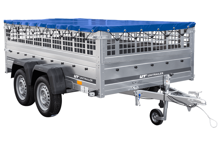 Remorque légère 264x150 UNITRAILER GARDEN 265/2 KIPP avec côtés en filet, châssis H-0 et bâche bleue