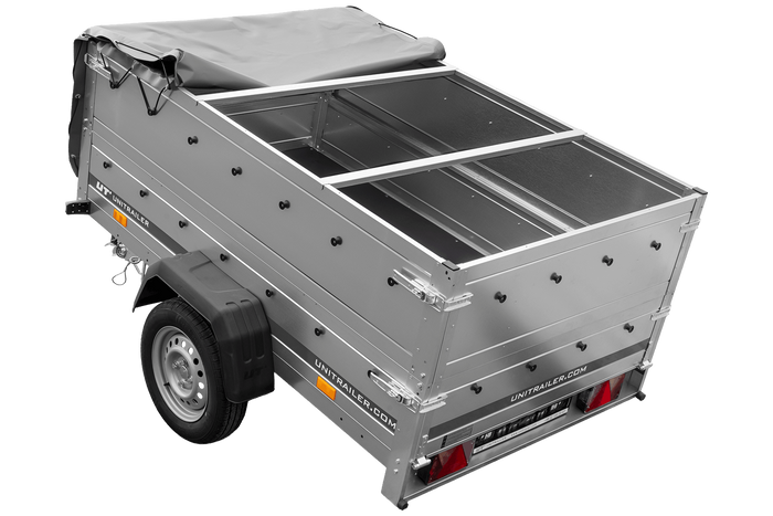Remorque légère 200x125 UNITRAILER GARDEN 201 KIPP avec ridelles supplémentaires, châssis H-0 et bâche grise