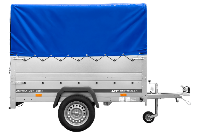 Remorque 1 essieu 200x125 UNITRAILER GARDEN 201 KIPP avec ridelles supplémentaires, châssis H-800 et bâche bleue