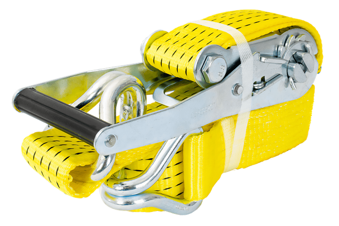 Ensemble de quatre courroies de transport jaunes UNITRAIER 4 m/50 mm/5 t avec tendeur