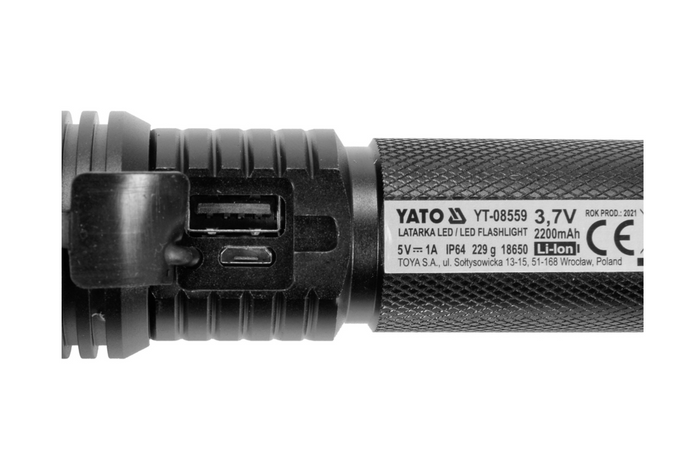Lampe torche multifonction YATO YT-085609 LED 900 lm, batterie externe, ouvre-bouteille, marteau de secours