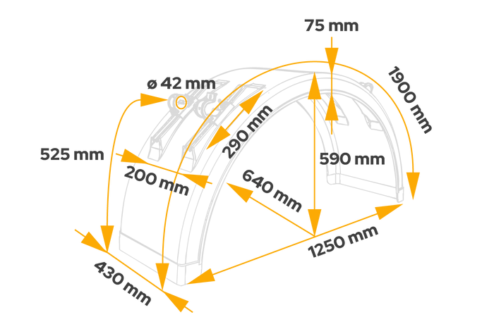 Garde-boue pour remorque 19,5-22,5" DOMAR DK2975 passage de roue 1250/430mm avec supports de montage