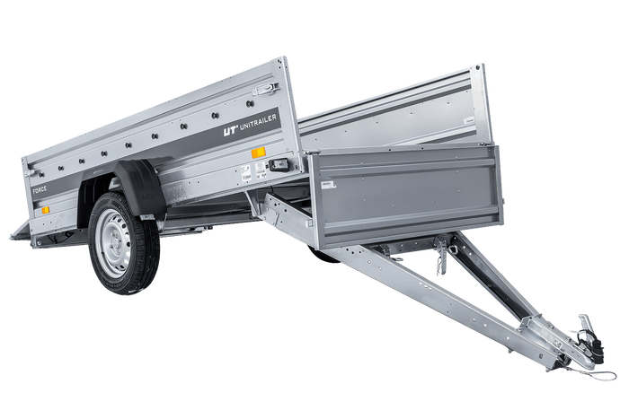 Remorque à un essieu sur ressorts 264x125 UNITRAILER FORCE 264/R KIPP avec châssis H-800 et bâche bleue