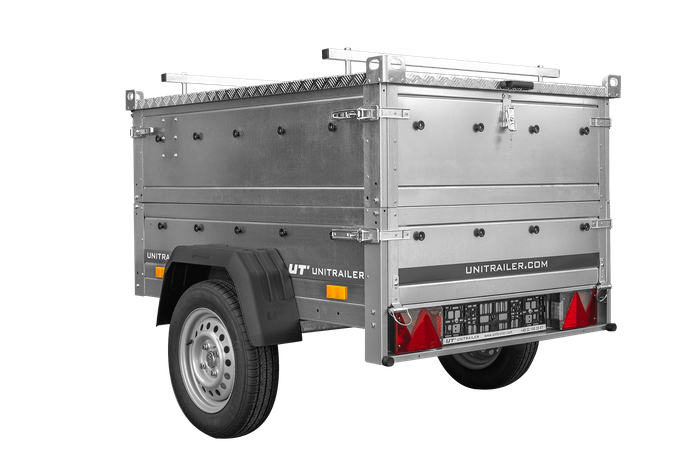 Remorque mono-essieu 150x106 UNITRAILER GARDEN 150 KIPP avec ridelles BIS et bâche en aluminium
