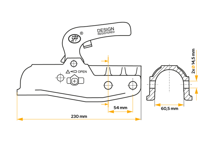 Attelage à boule STEELPRESS BC-3500E-00-02+SD pour remorque de 3 500 kg avec timon en fonte de 60,5 mm