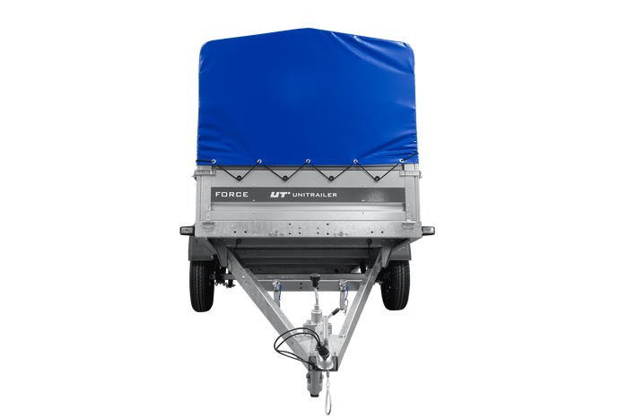 Remorque à un essieu sur ressorts 264x125 UNITRAILER FORCE 264/R KIPP avec châssis H-800 et bâche bleue
