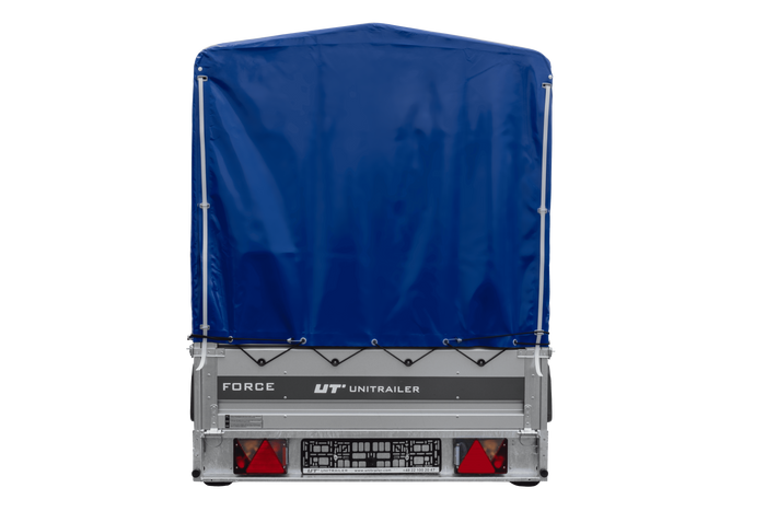 Remorque porte-voitures 264x125 UNITRAILER FORCE 264 KIPP avec châssis H-1100 et bâche bleue