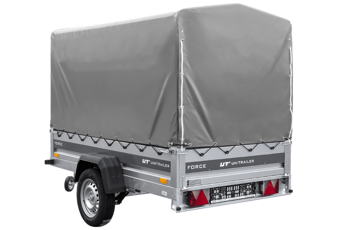 Remorque porte-voitures sur ressorts 230x125 UNITRAILER FORCE 230/R KIPP avec châssis H-1100 et bâche grise