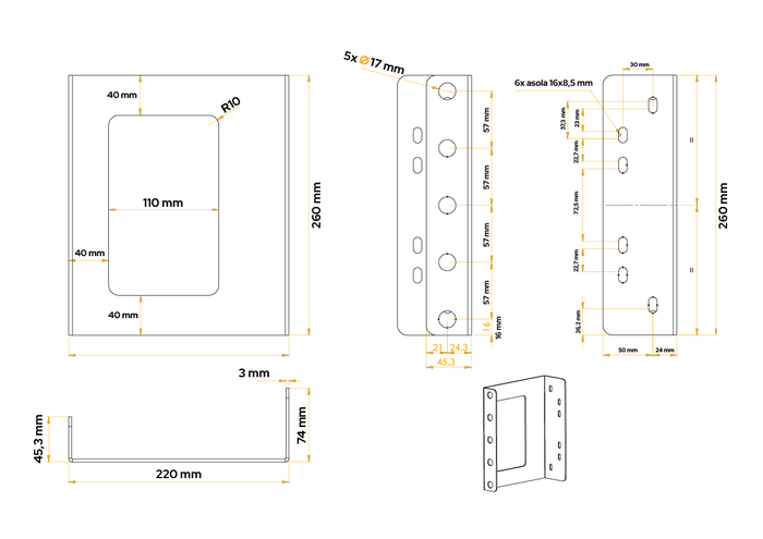 Supports de montage pour le boîtier d'extincteur DAKEN 88501 ADAMANT / REGON / STRIKE