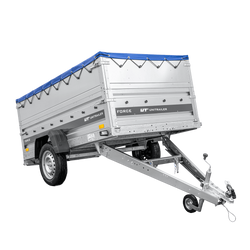 Remorque légère 230x125 UNITRAILER FORCE 230 KIPP avec ridelles BIS, châssis H-0 et bâche bleue