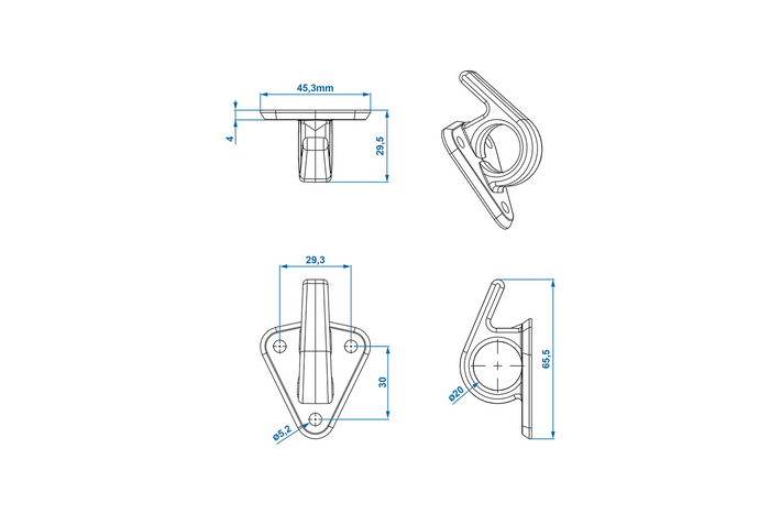 Crochet latéral en plastique ProPlus 342157V01 avec œillet pour la fixation de bâches et de sangles de remorque
