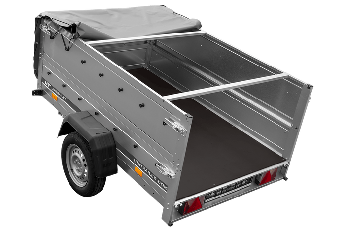 Remorque légère 200x125 UNITRAILER GARDEN 201 KIPP avec ridelles supplémentaires, châssis H-0 et bâche grise