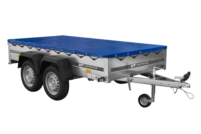 UNITRAILER 264/2 KIPP AVEC ROUE JOCKEY, TIGES DE SUPPORT ET BÂCHE PLATE BLEUE 