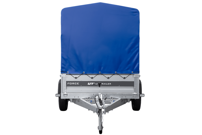 Remorque porte-voitures sur ressorts 230x125 UNITRAILER FORCE 230/R KIPP avec châssis H-1100 et bâche bleue