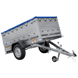 Remorque Garden Trailer 200 Kipp avec roue jockey, rehausses, châssis H-0 et bâche bleue