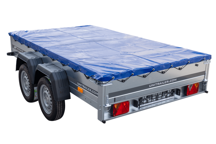 Remorque porte-voitures 264x150 UNITRAILER GARDEN 265/2 KIPP avec châssis H-0 et bâche bleue