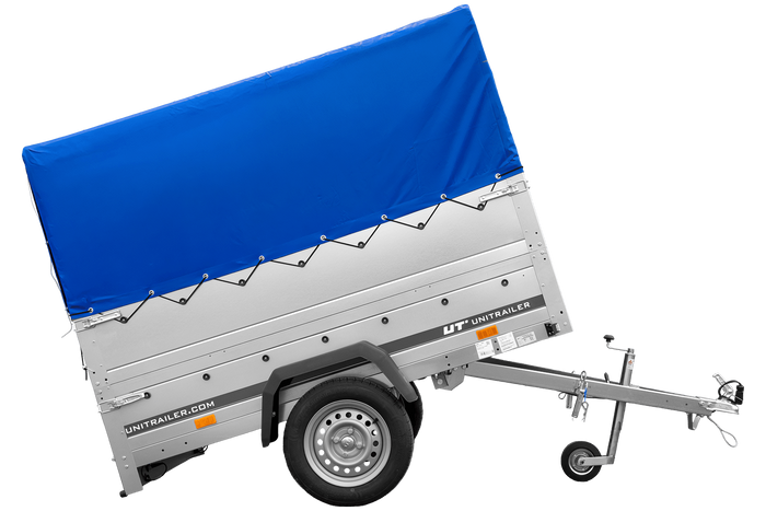 Remorque 1 essieu 200x125 UNITRAILER GARDEN 201 KIPP avec ridelles supplémentaires, châssis H-800 et bâche bleue