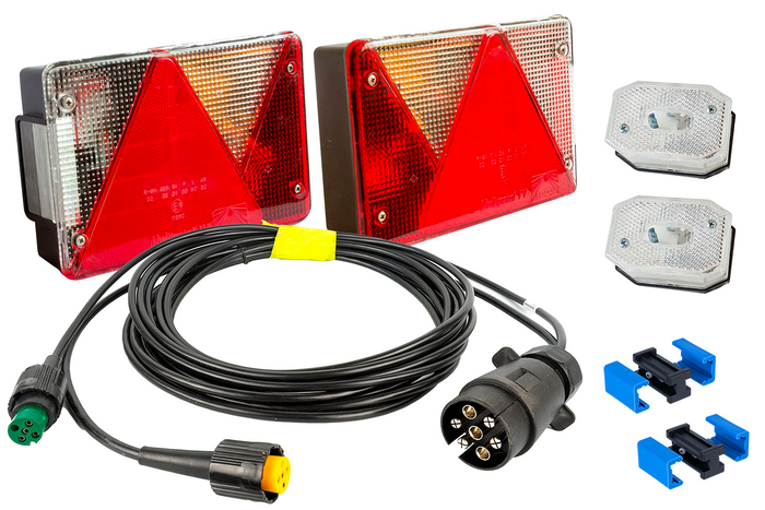 Kit d&#39;éclairage : feux arrière ASPÖCK + feux de position latéraux ASPÖCK + faisceau MANTES 4,5 m 7 broches + connecteurs rapides