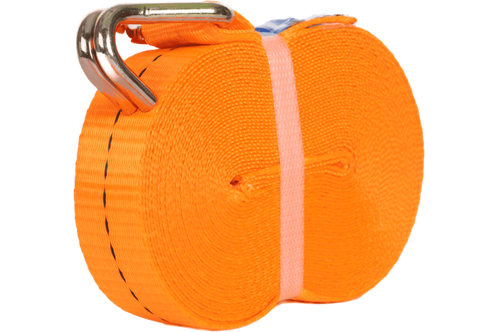 Ensemble de quatre courroies de transport UNITRAILER orange 10 m/25 mm/1 t avec tendeur