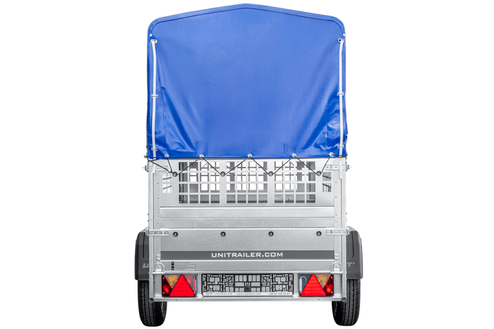 Remorque légère 200x106 UNITRAILER GARDEN 200 KIPP avec côtés en filet, châssis H-800 et bâche bleue