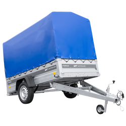 Remorque porte-voitures sur ressorts 230x125 UNITRAILER FORCE 230/R KIPP avec châssis H-1100 et bâche bleue