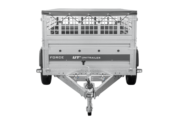 Remorque à un essieu 230x125 UNITRAILER FORCE 230 KIPP avec côtés grillagés, châssis H-0 et bâche grise