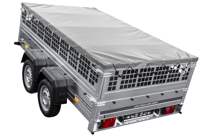 Remorque légère UNITRAILER GARDEN 265/2 KIPP 264x150 avec côtés en filet, châssis H-0 et bâche grise