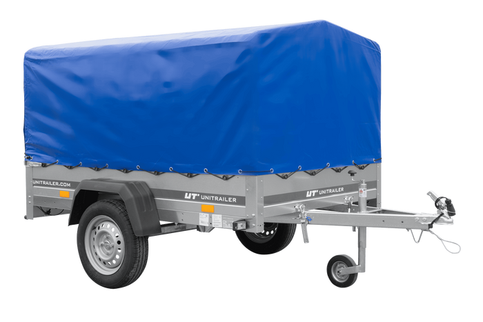 Remorque légère 200x125 UNITRAILER GARDEN 201 KIPP avec châssis H-800 et bâche bleue